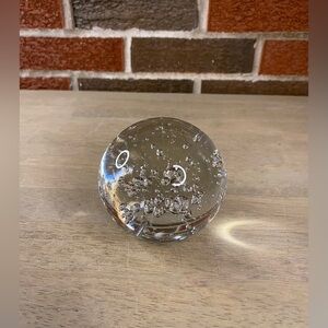 Vintage Murano Style Clear‎ Art Glass Round Paperweight With Bubbles 1.9 Lb